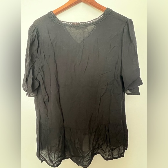 Black Peplum Top with Lace Trim - Picture 2 of 4